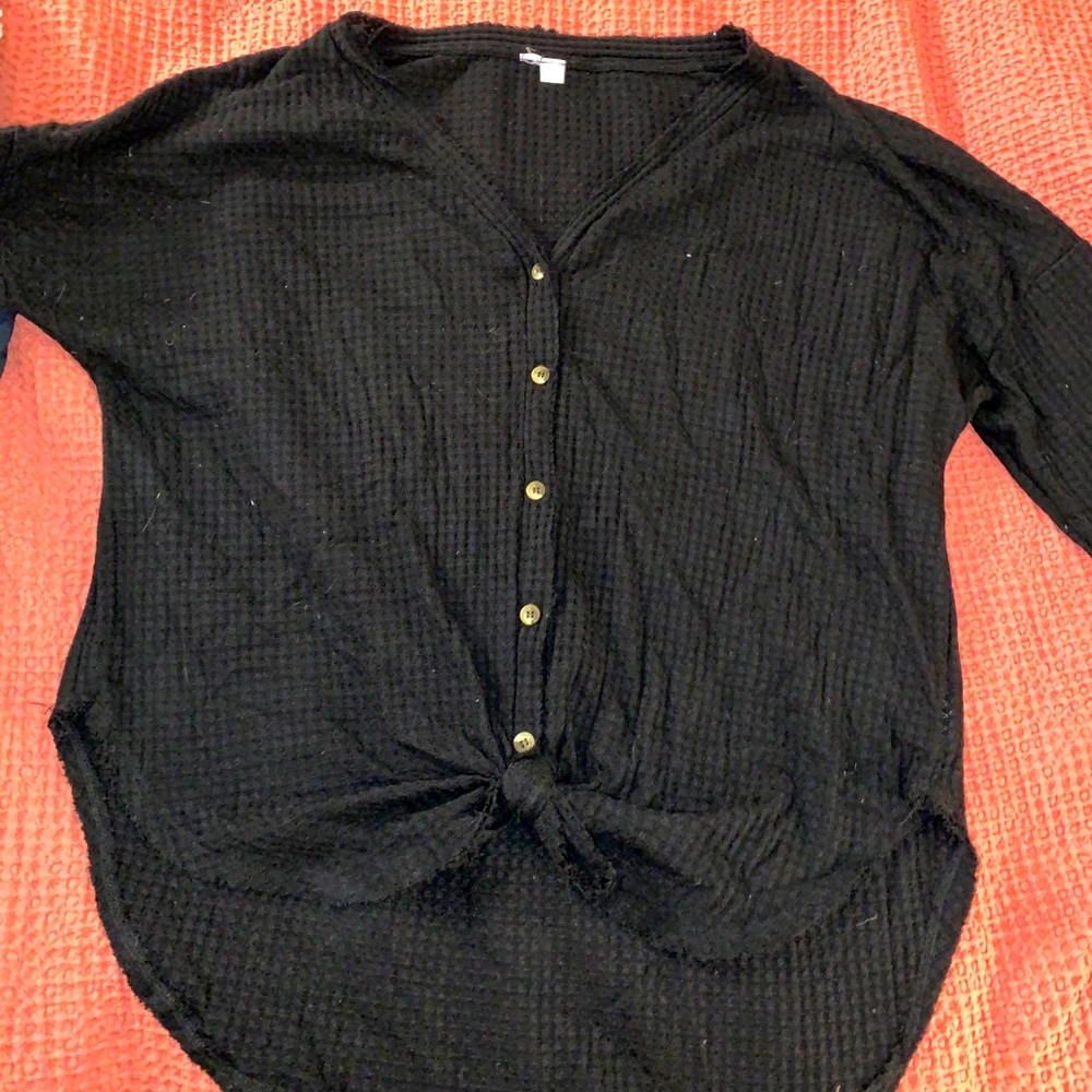 Black Soft Waffle Tied Long Sleeve 🖤